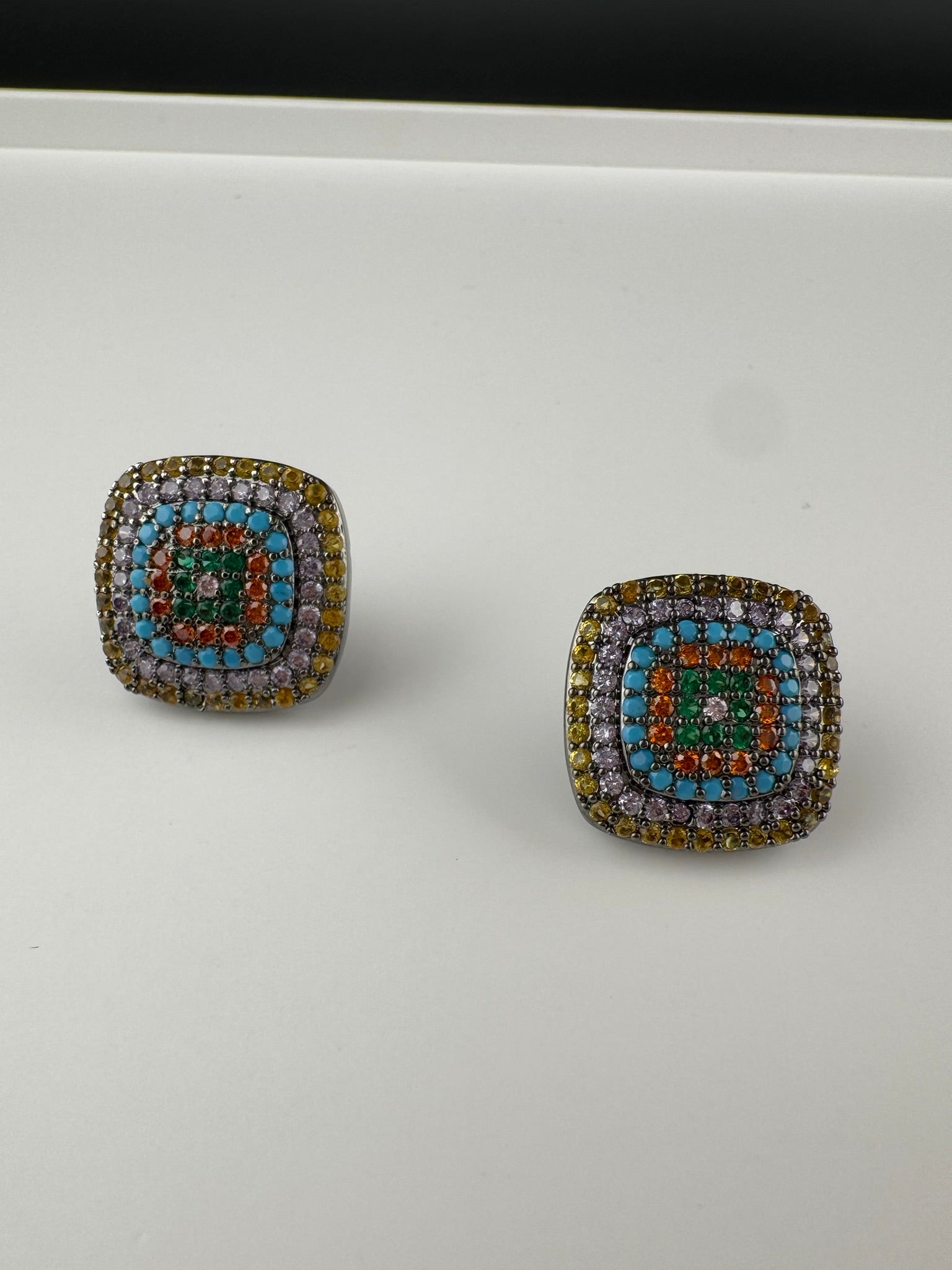 Premium Nano Setting Cubic Zirconia is Victorian designer Inspired Statement Square Stud earring