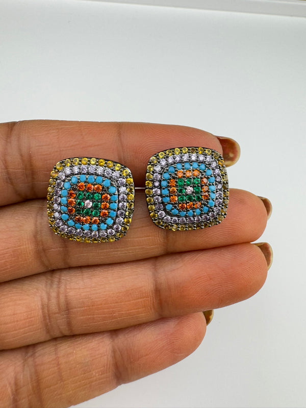 Premium Nano Setting Cubic Zirconia is Victorian designer Inspired Statement Square Stud earring