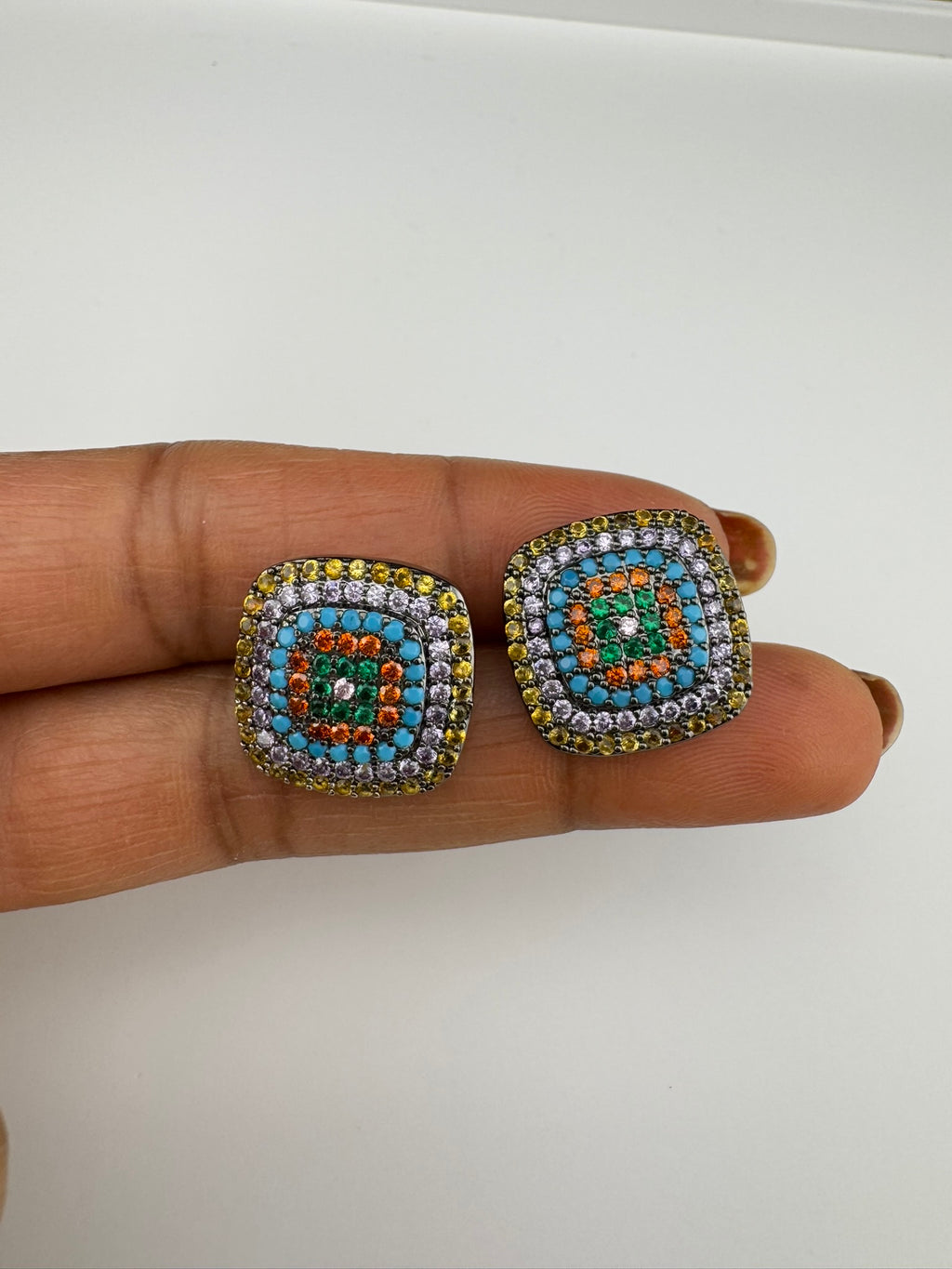 Premium Nano Setting Cubic Zirconia is Victorian designer Inspired Statement Square Stud earring