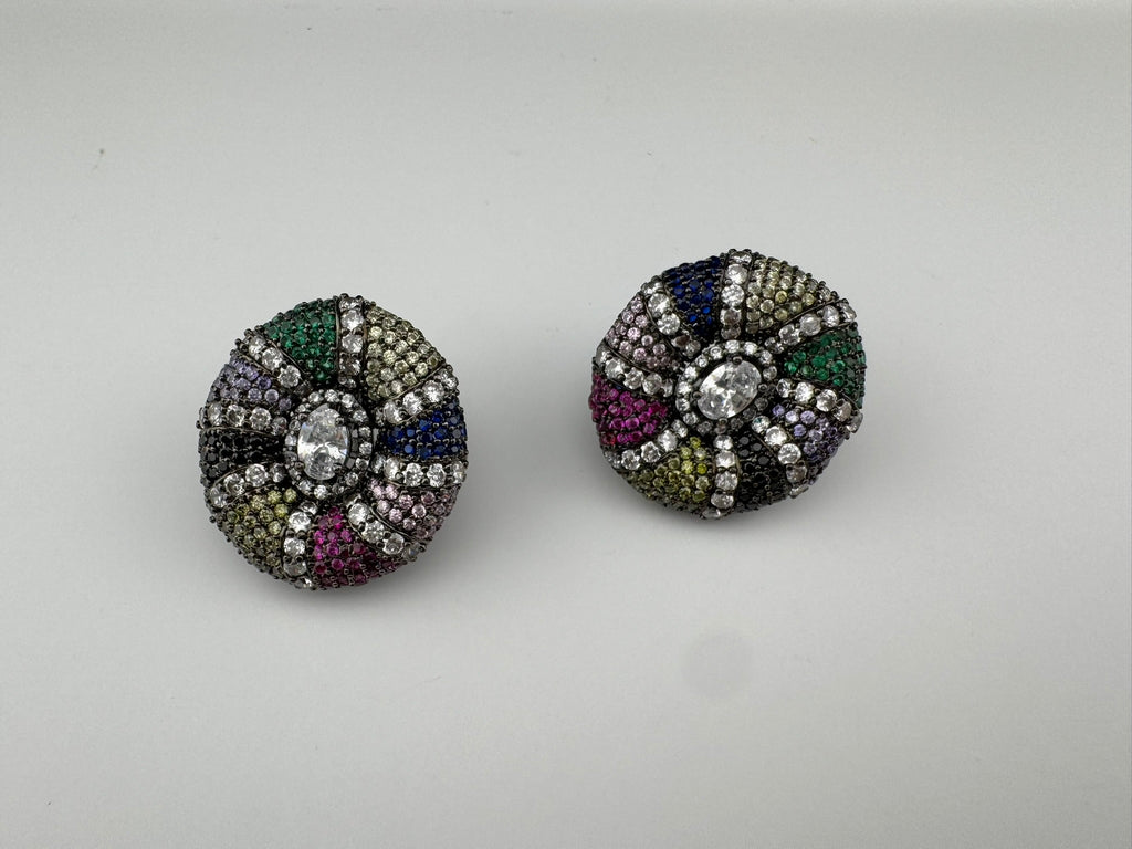 Premium Nano Setting, Cubic Zirconia Oversized stud with Crystals designer Inspired Statement earrings