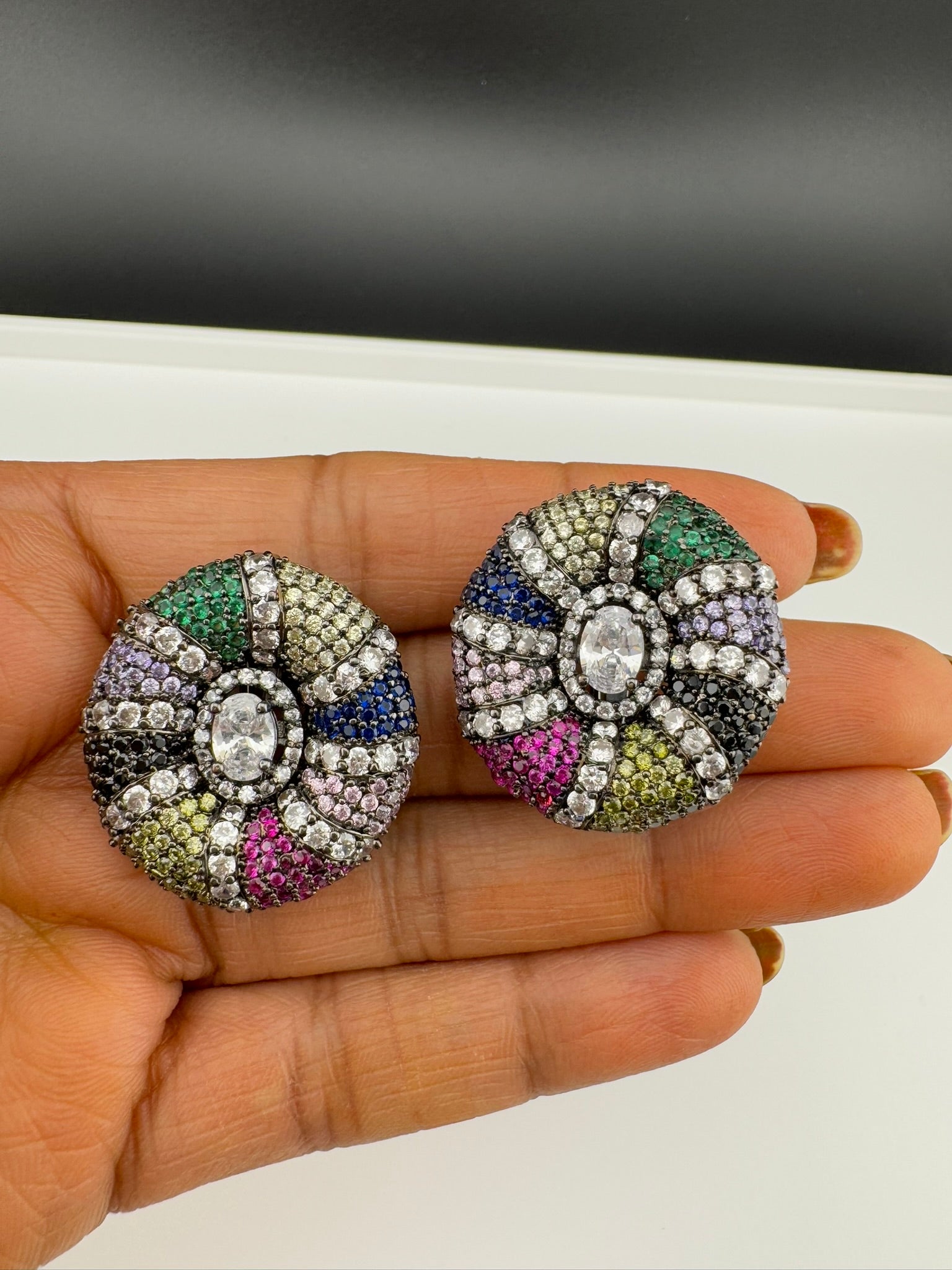 Premium Nano Setting, Cubic Zirconia Oversized stud with Crystals designer Inspired Statement earrings