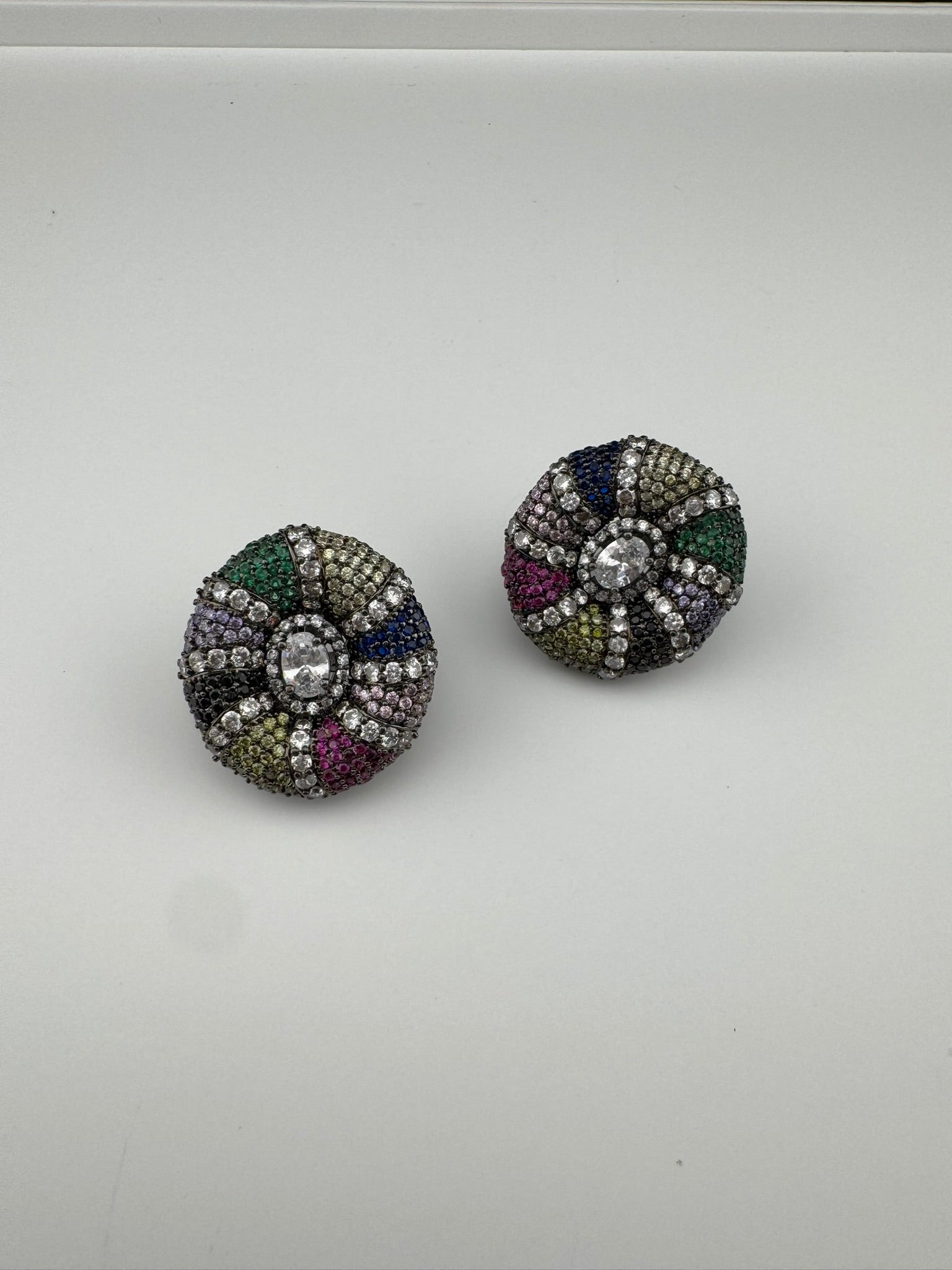 Premium Nano Setting, Cubic Zirconia Oversized stud with Crystals designer Inspired Statement earrings