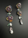 Unique Nano Setting Cubic Zirconia Multicolor Long Rose Earrings