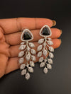 Leaf style Premium Cubic Zirconia, Crystal, Natural stone in silver color Long earrings