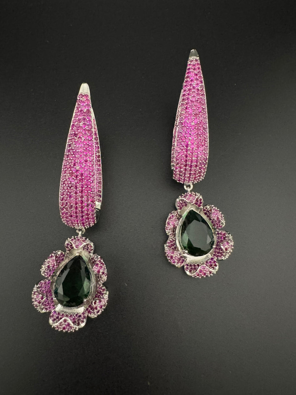 Leaf style Premium Cubic Zirconia, Crystal, Natural stone in silver color Long earrings