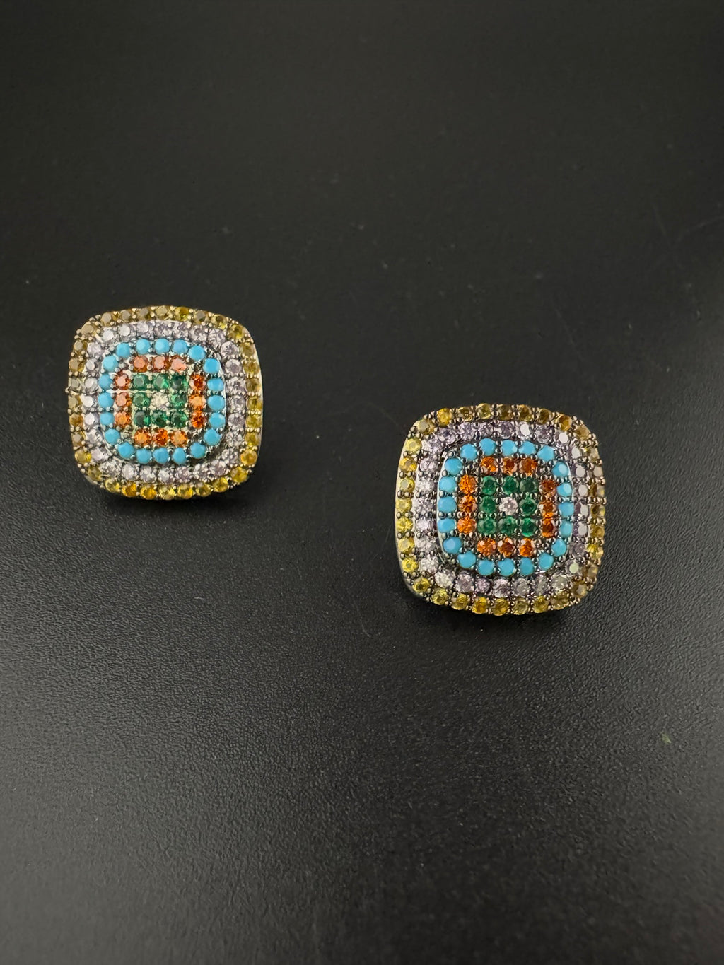 Premium Nano Setting Cubic Zirconia is Victorian designer Inspired Statement Square Stud earring