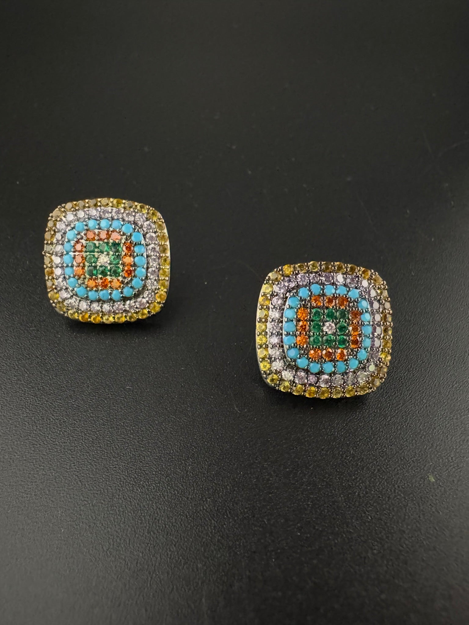 Premium Nano Setting Cubic Zirconia is Victorian designer Inspired Statement Square Stud earring