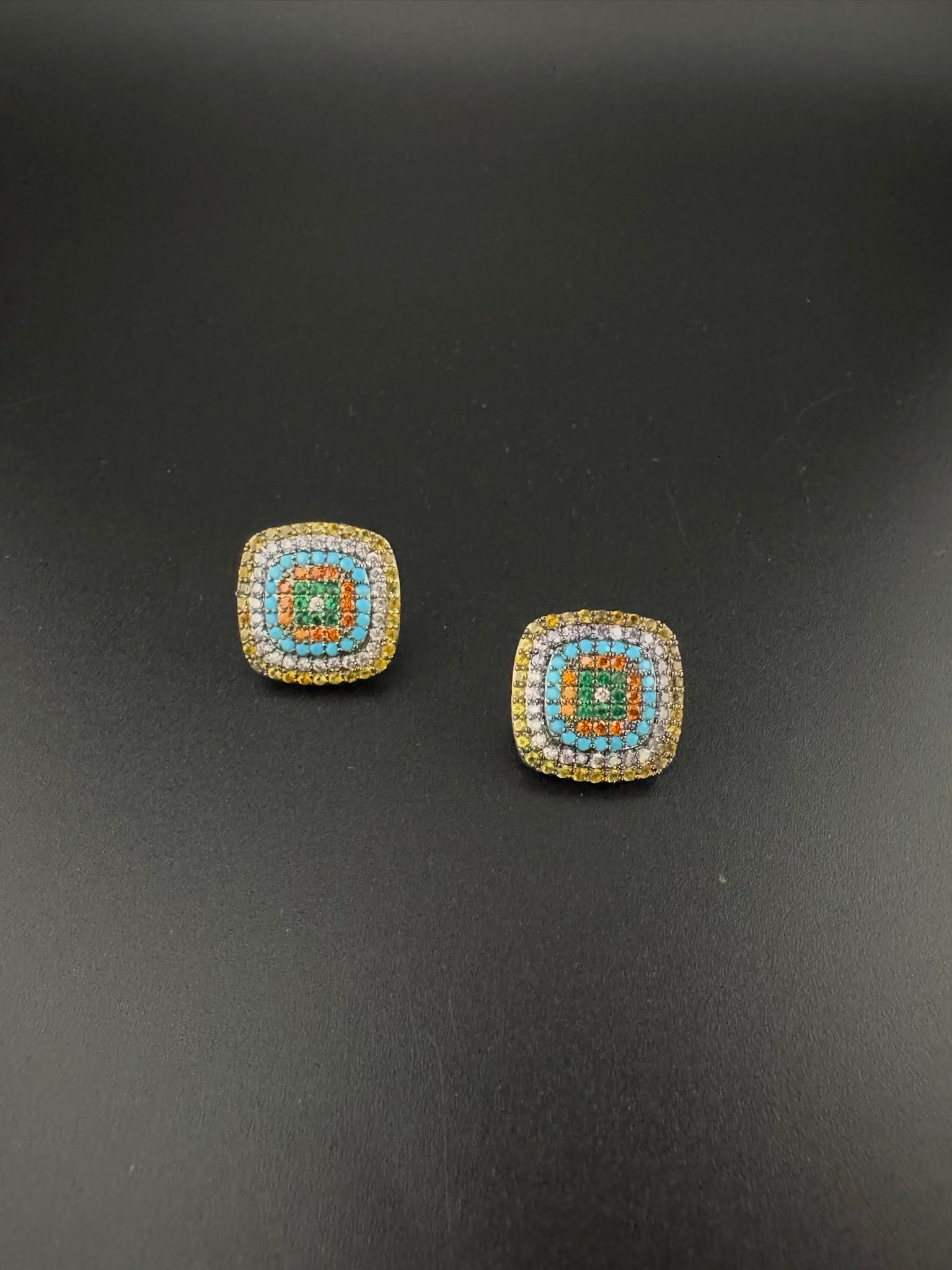 Premium Nano Setting Cubic Zirconia is Victorian designer Inspired Statement Square Stud earring