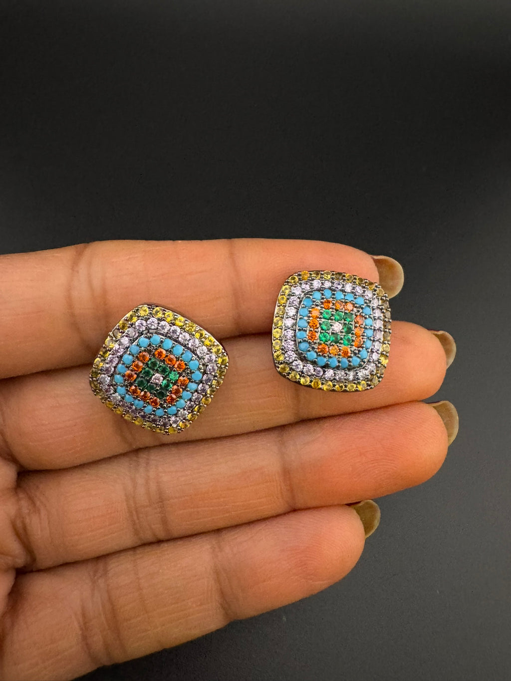 Premium Nano Setting Cubic Zirconia is Victorian designer Inspired Statement Square Stud earring