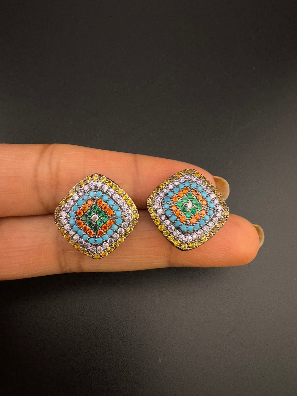 Premium Nano Setting Cubic Zirconia is Victorian designer Inspired Statement Square Stud earring