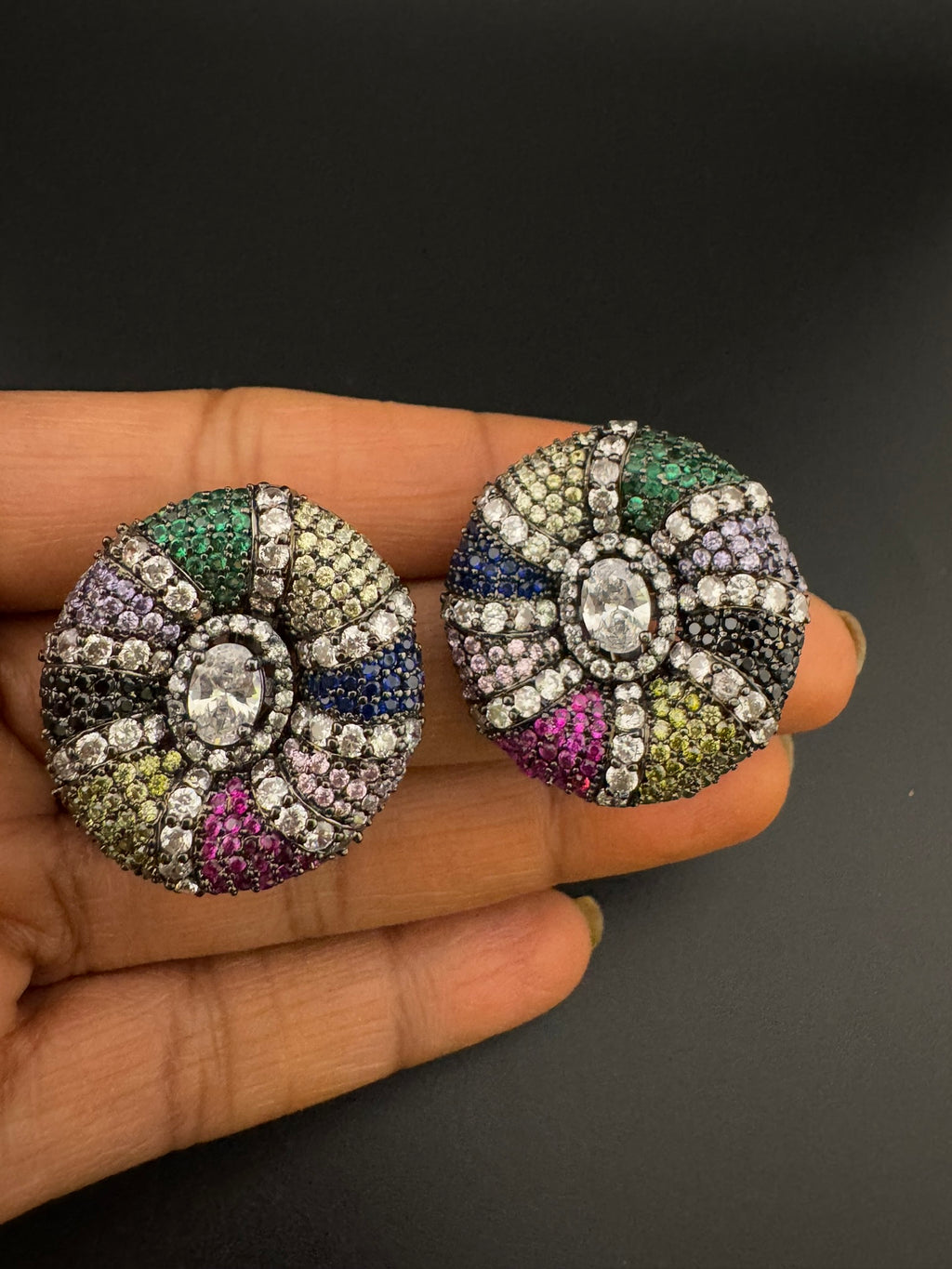 Premium Nano Setting, Cubic Zirconia Oversized stud with Crystals designer Inspired Statement earrings