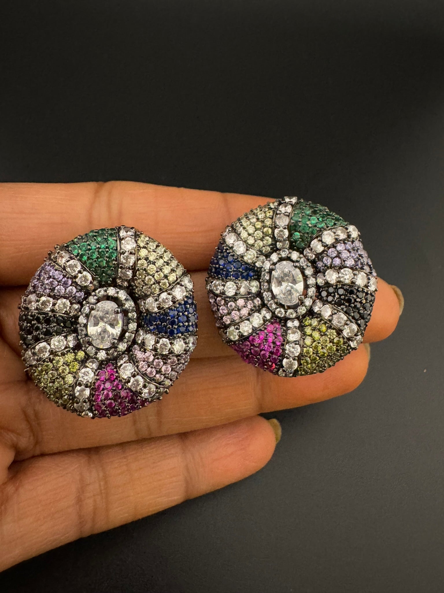 Premium Nano Setting, Cubic Zirconia Oversized stud with Crystals designer Inspired Statement earrings