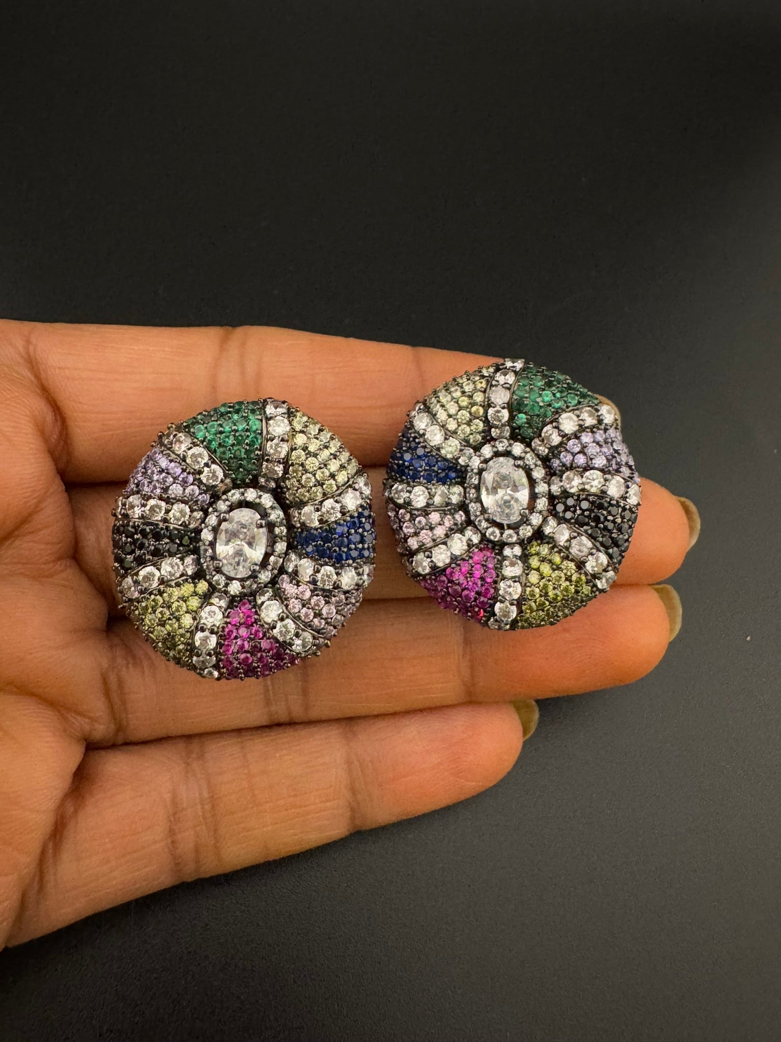 Premium Nano Setting, Cubic Zirconia Oversized stud with Crystals designer Inspired Statement earrings