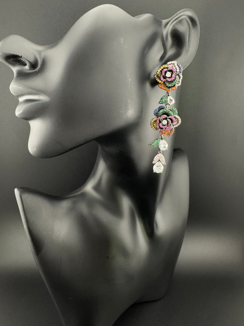 Unique Nano Setting Cubic Zirconia Multicolor Long Rose Earrings