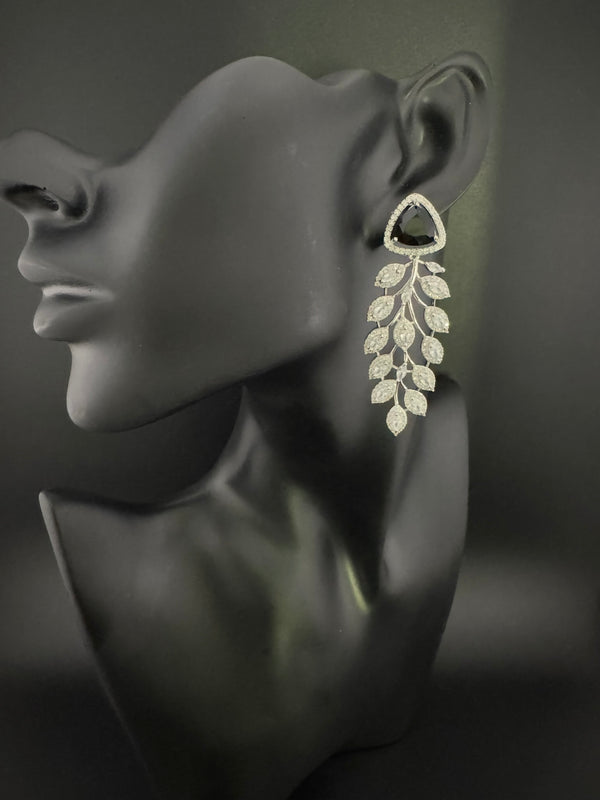 Leaf style Premium Cubic Zirconia, Crystal, Natural stone in silver color Long earrings