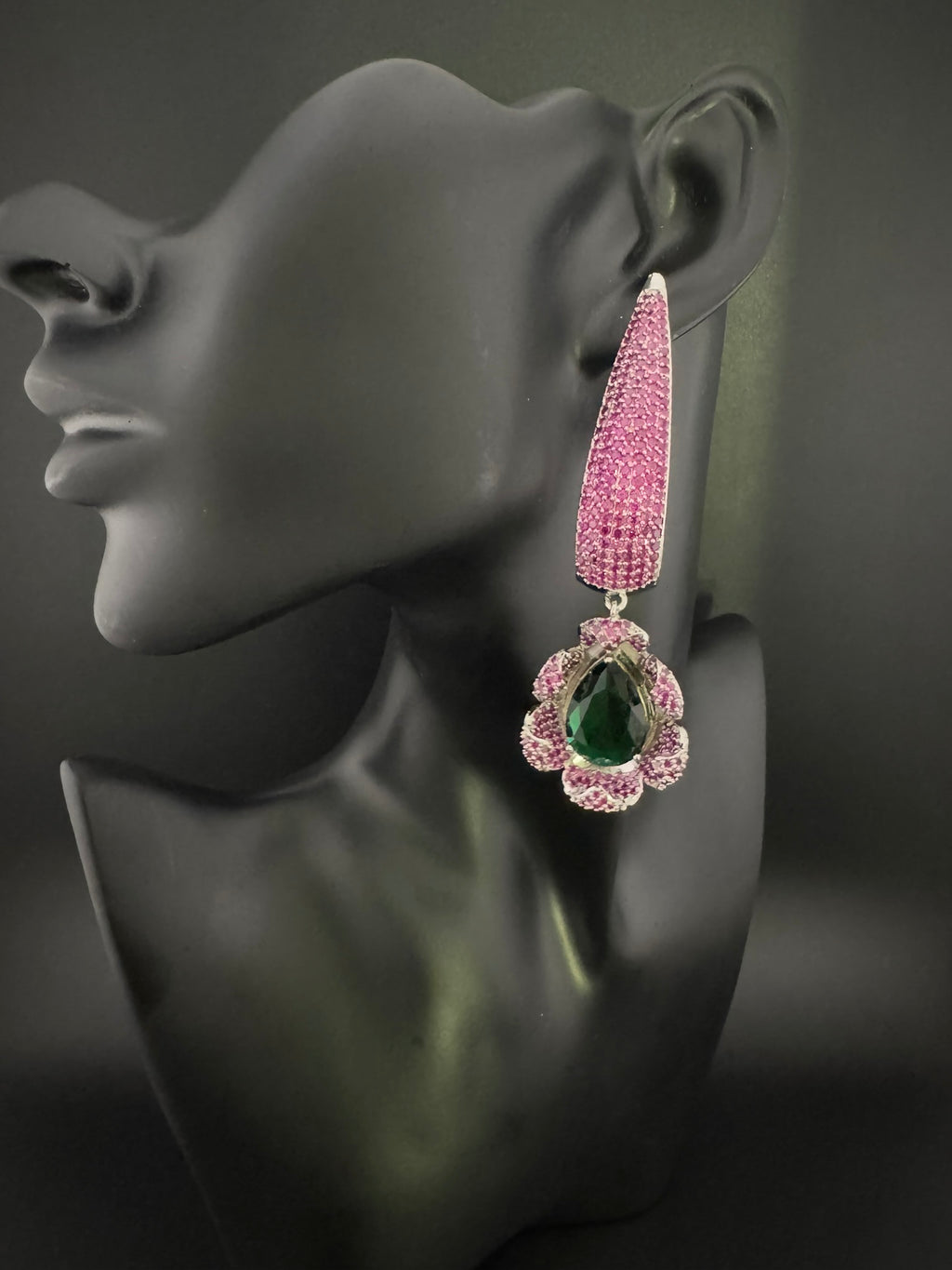 Leaf style Premium Cubic Zirconia, Crystal, Natural stone in silver color Long earrings