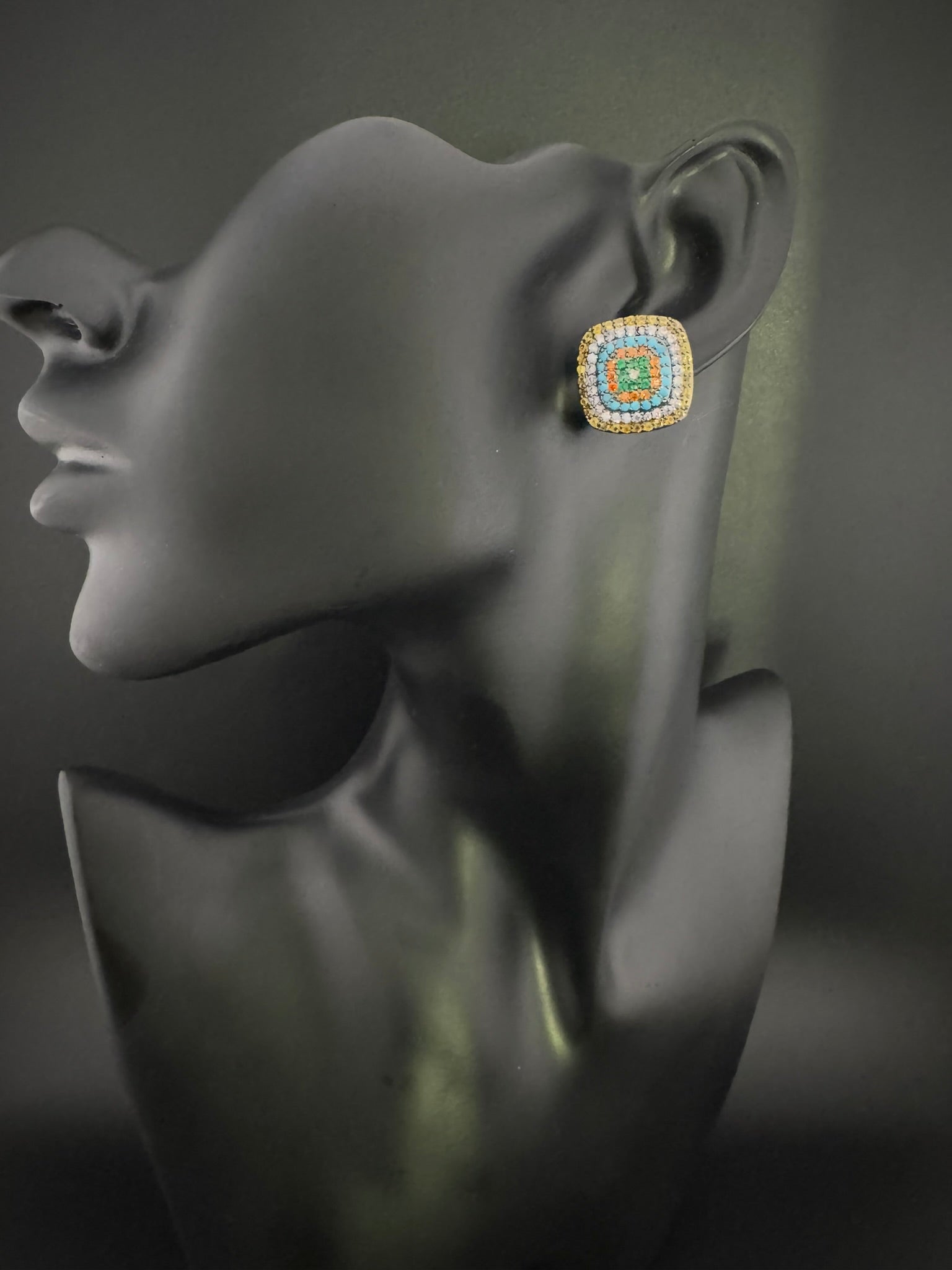 Premium Nano Setting Cubic Zirconia is Victorian designer Inspired Statement Square Stud earring