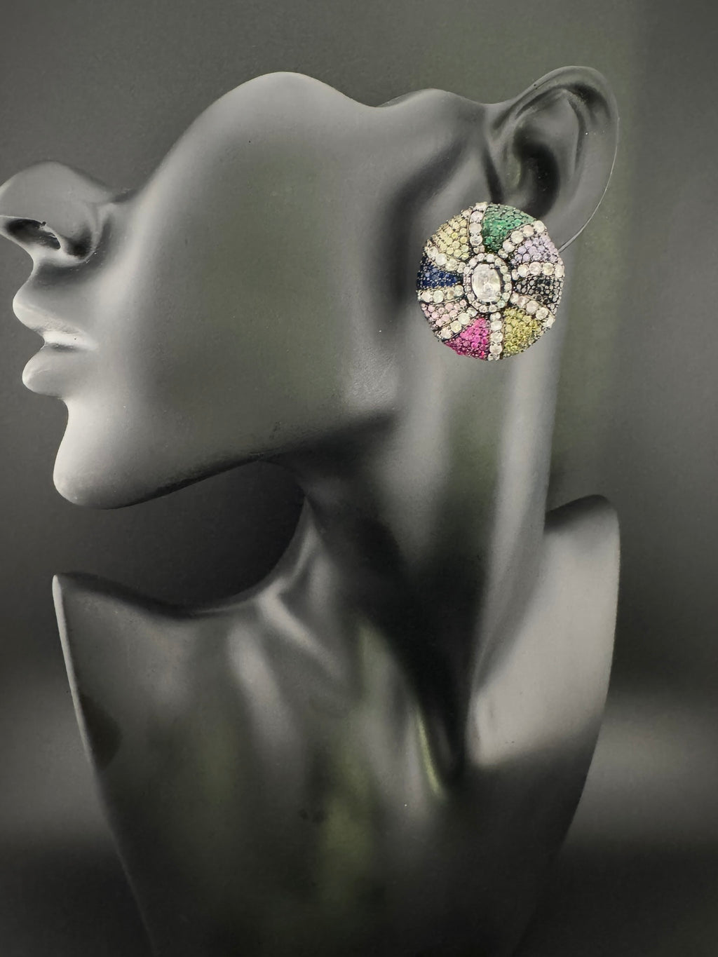 Premium Nano Setting, Cubic Zirconia Oversized stud with Crystals designer Inspired Statement earrings