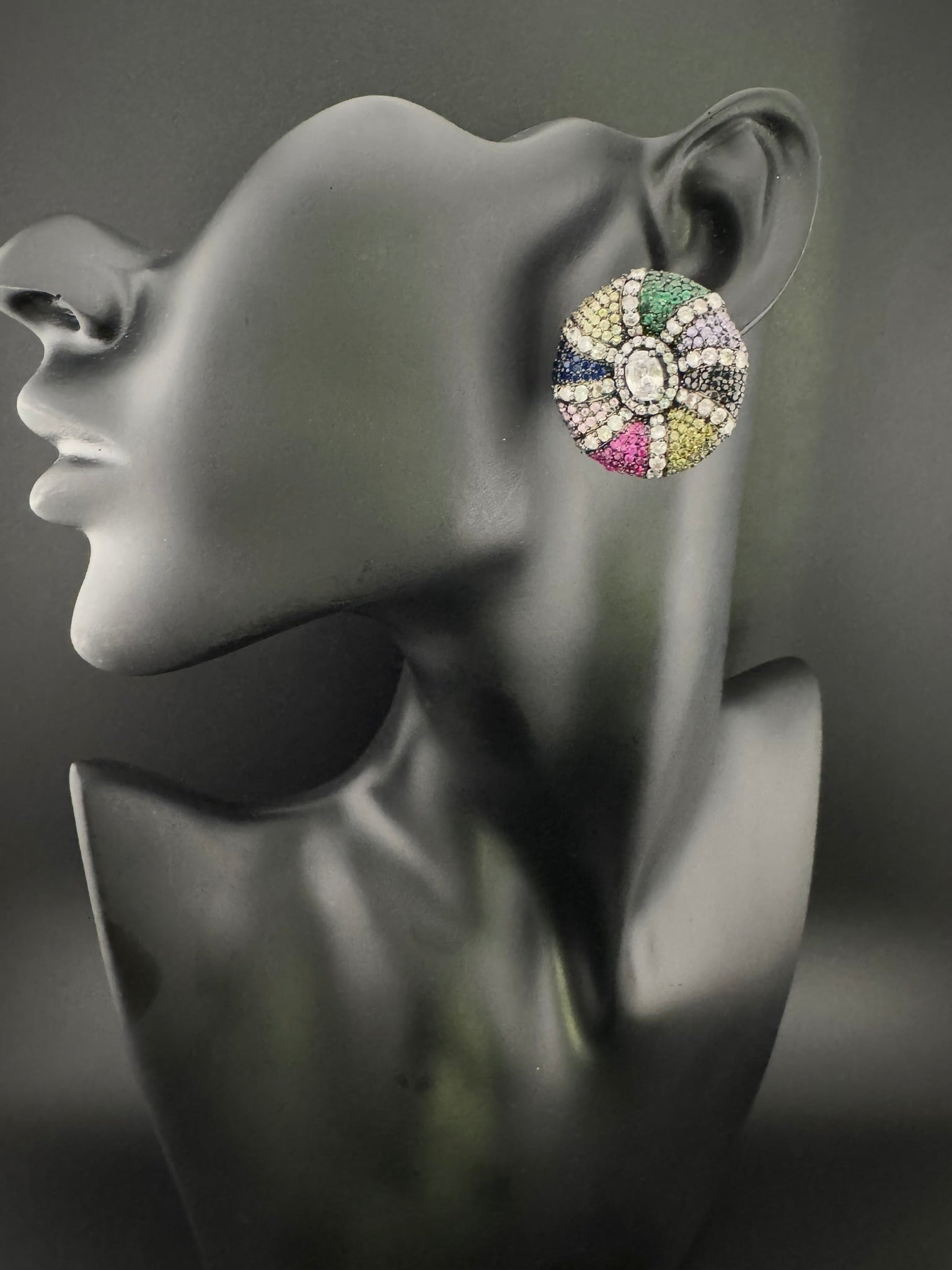 Premium Nano Setting, Cubic Zirconia Oversized stud with Crystals designer Inspired Statement earrings