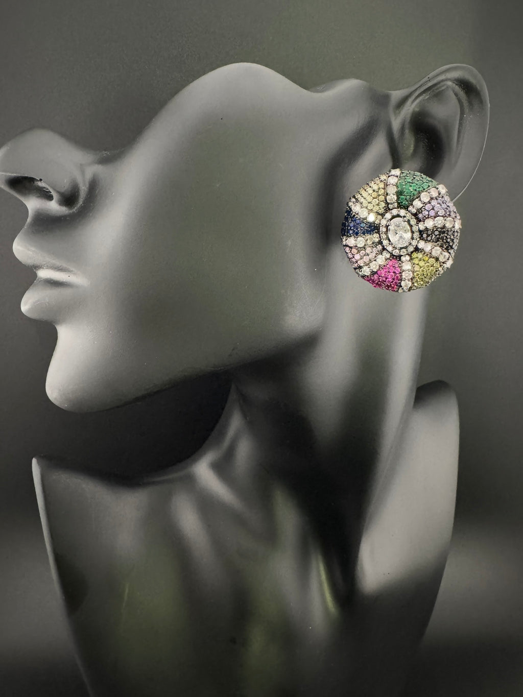 Premium Nano Setting, Cubic Zirconia Oversized stud with Crystals designer Inspired Statement earrings