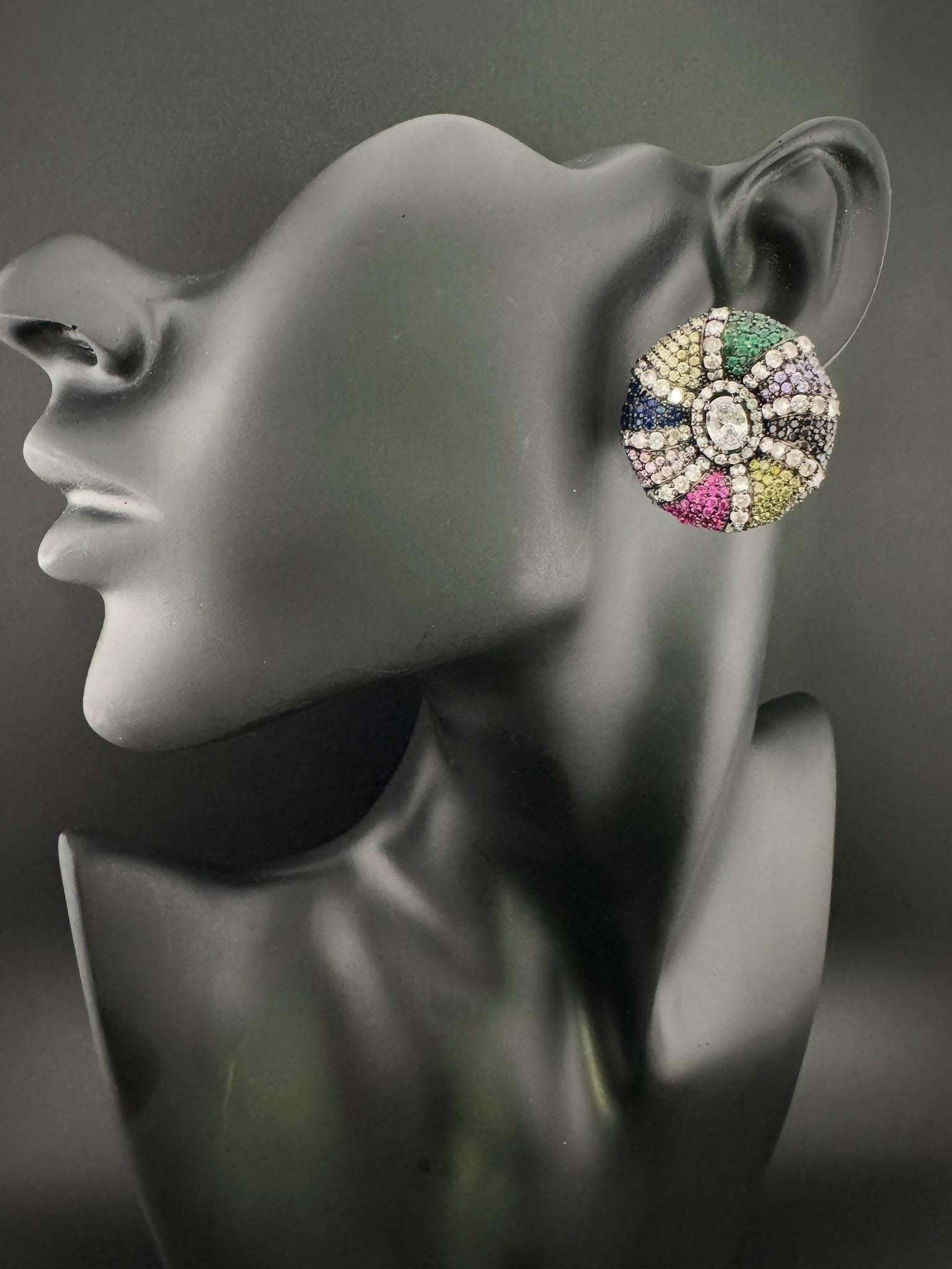 Premium Nano Setting, Cubic Zirconia Oversized stud with Crystals designer Inspired Statement earrings