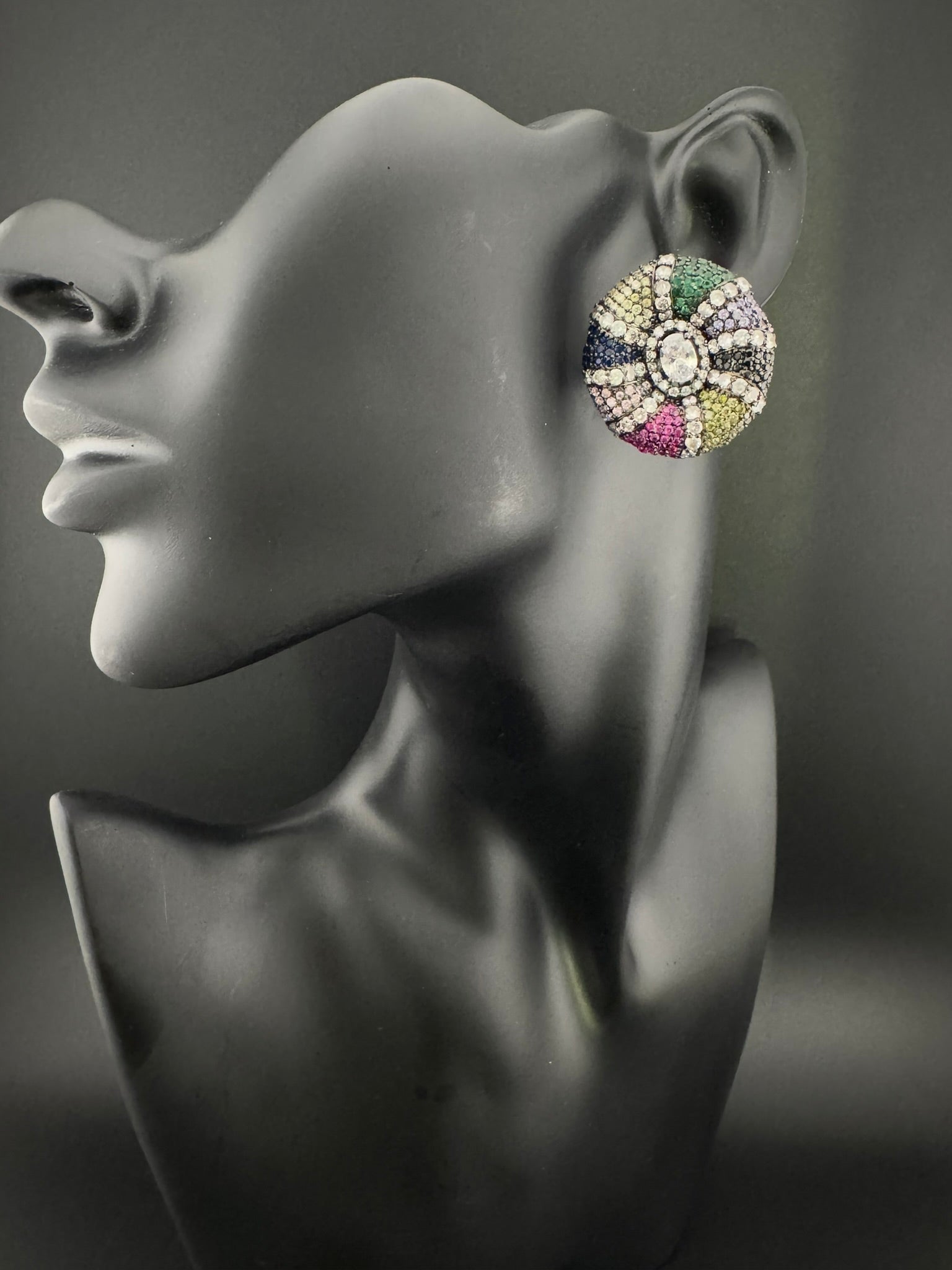 Premium Nano Setting, Cubic Zirconia Oversized stud with Crystals designer Inspired Statement earrings