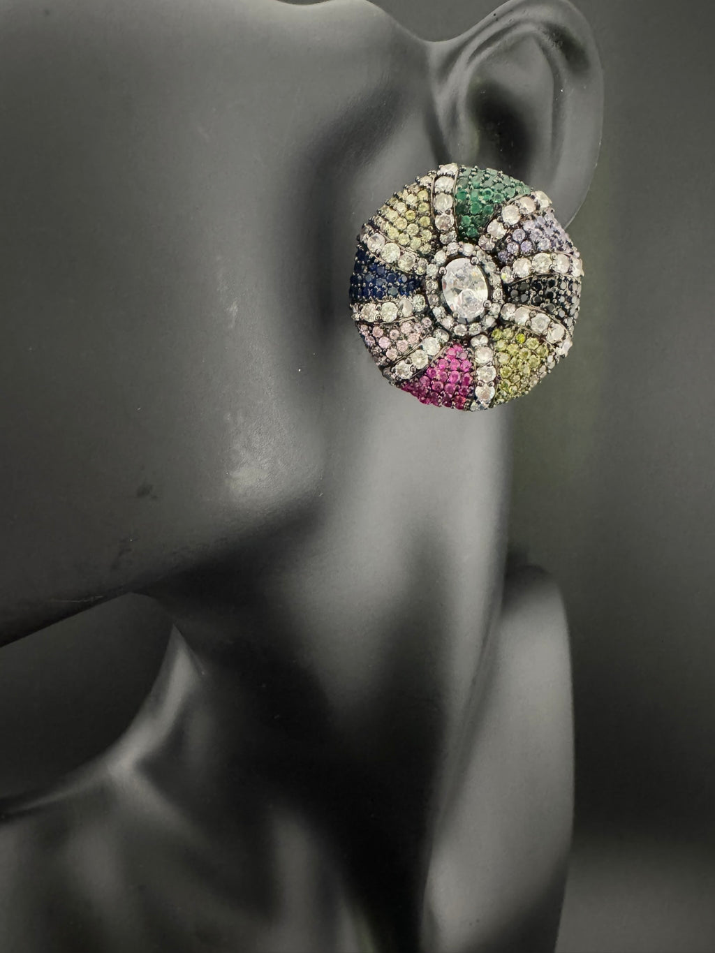 Premium Nano Setting, Cubic Zirconia Oversized stud with Crystals designer Inspired Statement earrings