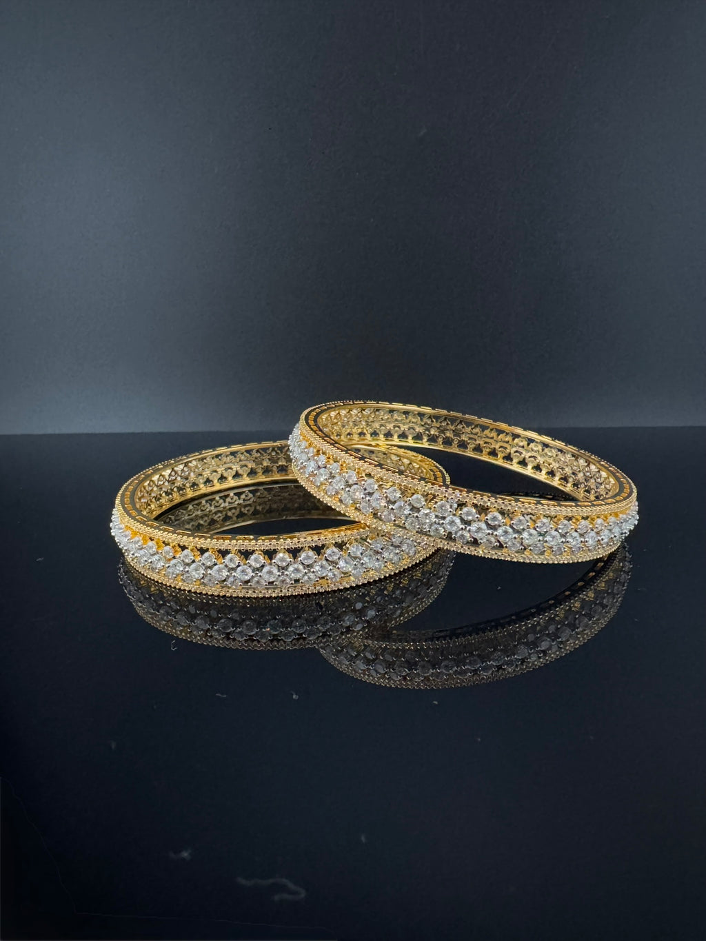 Gold and Silver Cubic Zirconia bangle is Designer inspired bangles set of 2/Indian Kada set