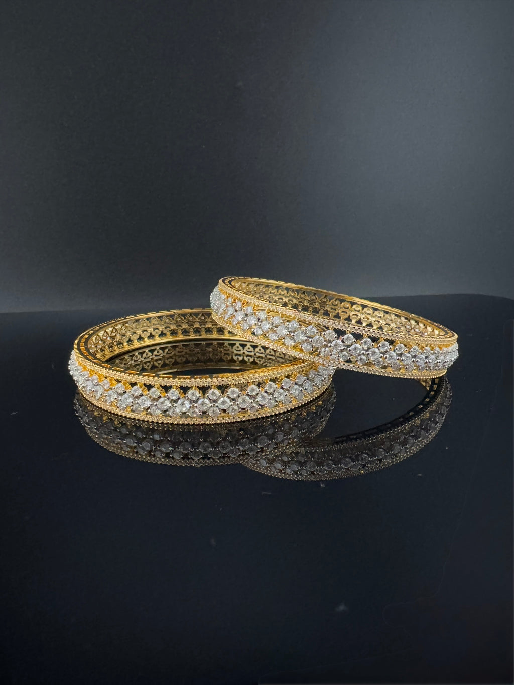 Gold and Silver Cubic Zirconia bangle is Designer inspired bangles set of 2/Indian Kada set