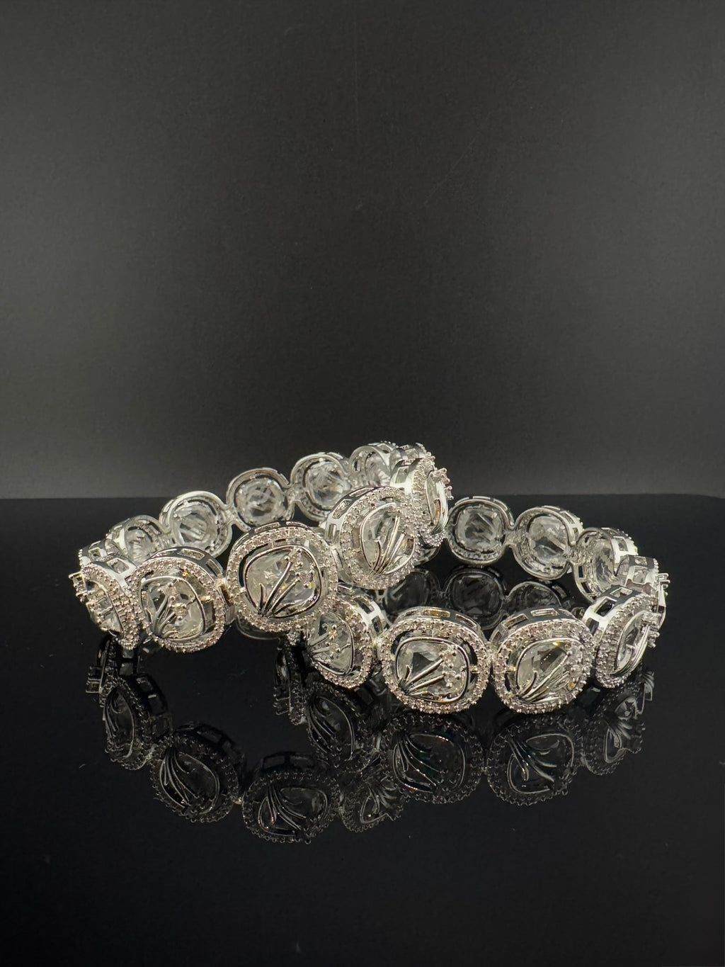 Gold and Silver Cubic Zirconia bangle is Designer inspired bangles set of 2/Indian Kada set