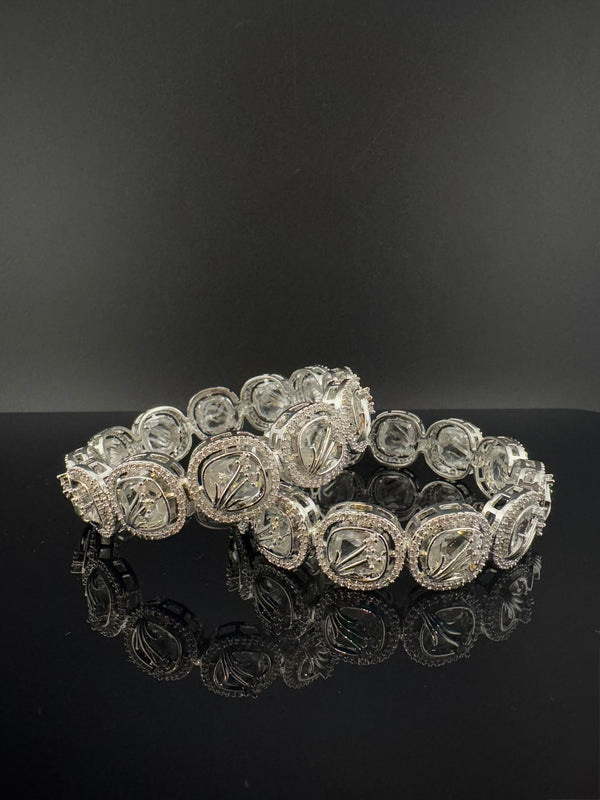Gold and Silver Cubic Zirconia bangle is Designer inspired bangles set of 2/Indian Kada set