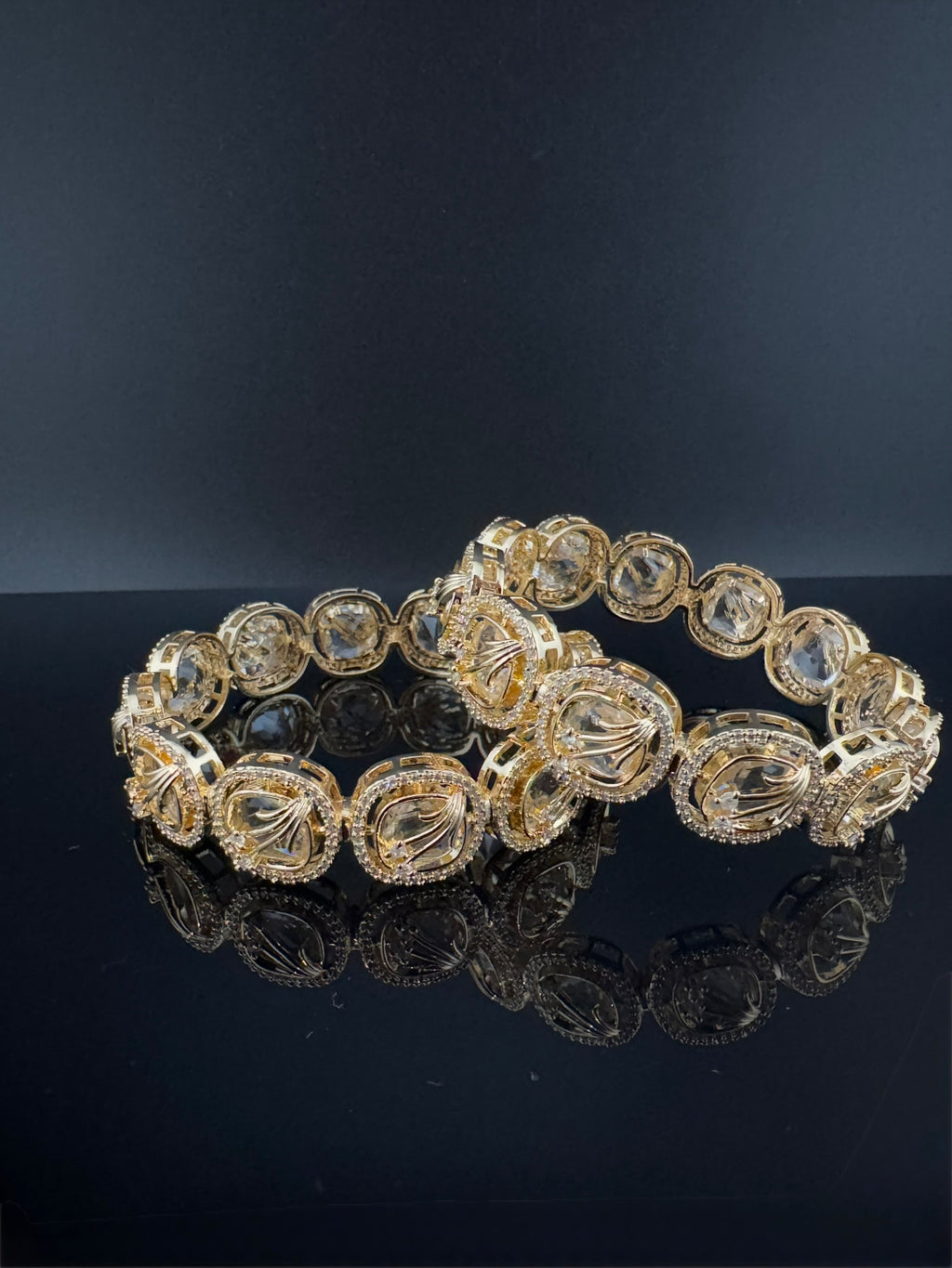 Gold and Silver Cubic Zirconia bangle is Designer inspired bangles set of 2/Indian Kada set