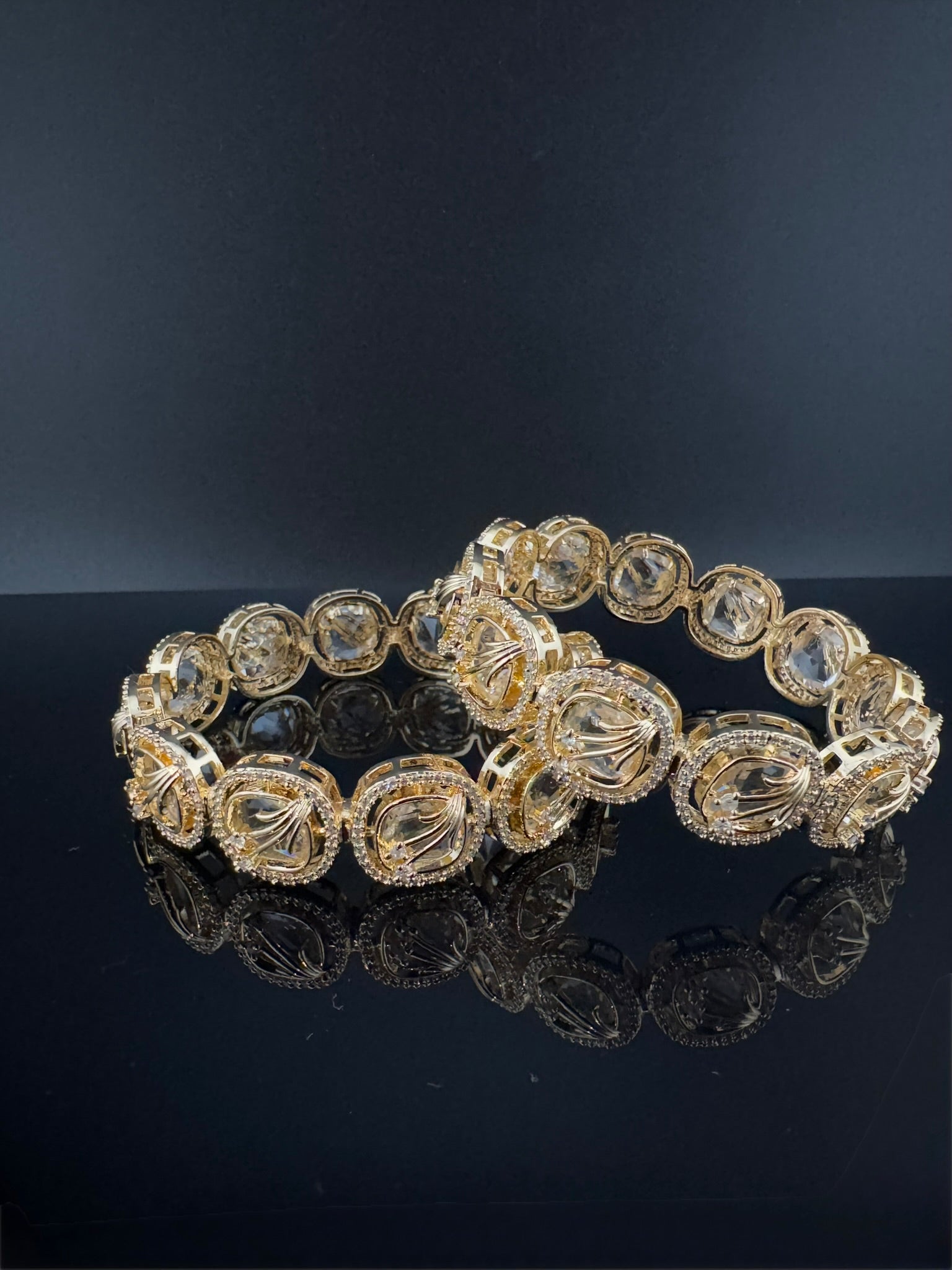 Gold and Silver Cubic Zirconia bangle is Designer inspired bangles set of 2/Indian Kada set