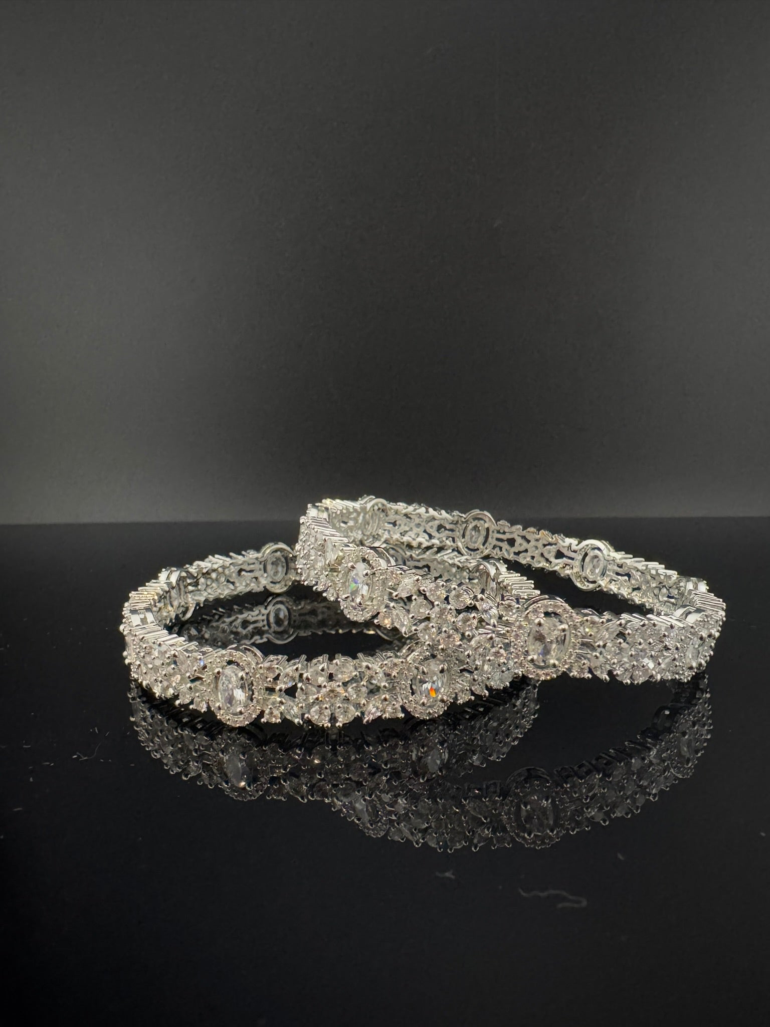 Silver Crystal and Cubic Zirconia bangle is Designer inspired bangles set of 2/Indian Kada set