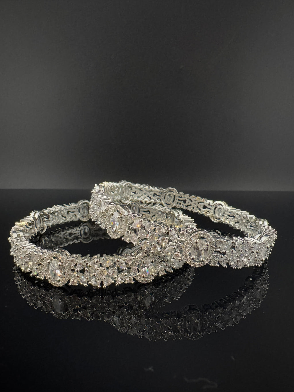 Silver Crystal and Cubic Zirconia bangle is Designer inspired bangles set of 2/Indian Kada set