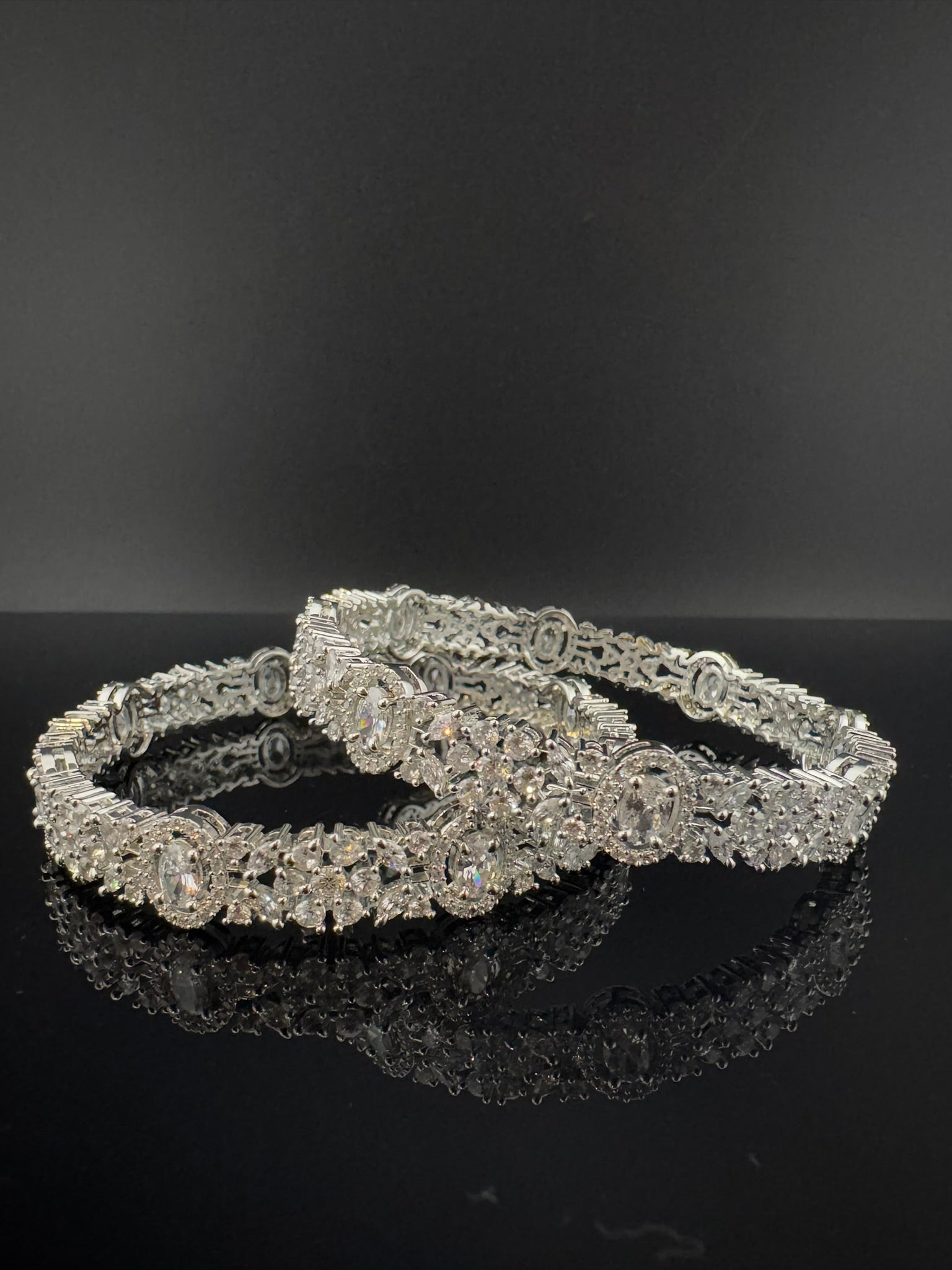 Silver Crystal and Cubic Zirconia bangle is Designer inspired bangles set of 2/Indian Kada set