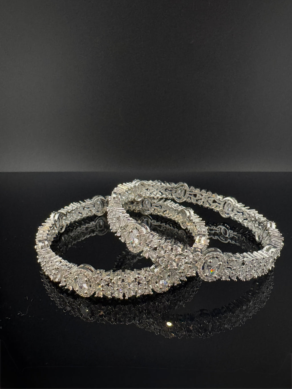 Silver Crystal and Cubic Zirconia bangle is Designer inspired bangles set of 2/Indian Kada set