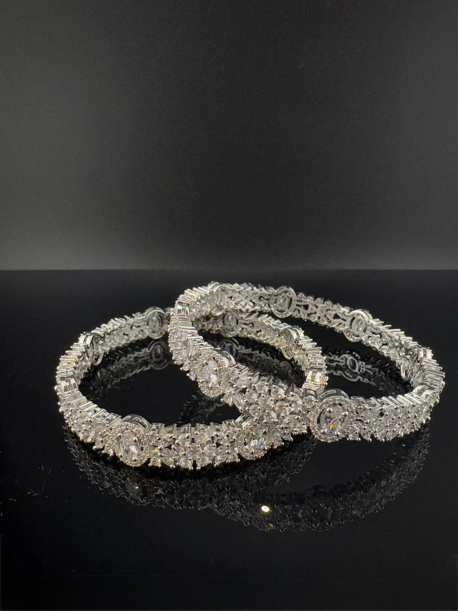 Silver Crystal and Cubic Zirconia bangle is Designer inspired bangles set of 2/Indian Kada set