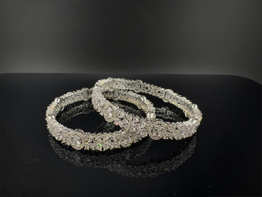 Silver Crystal and Cubic Zirconia bangle is Designer inspired bangles set of 2/Indian Kada set