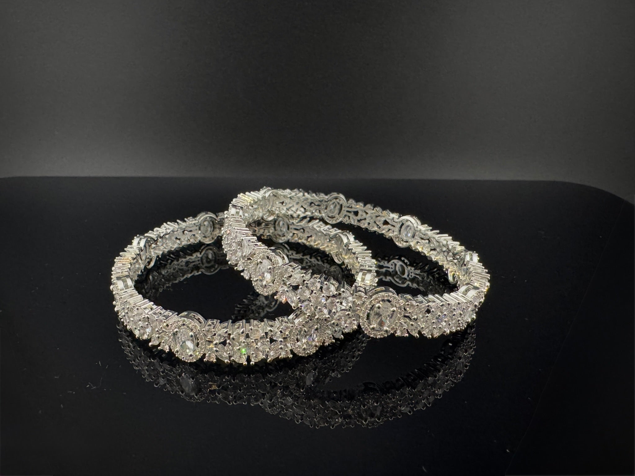 Silver Crystal and Cubic Zirconia bangle is Designer inspired bangles set of 2/Indian Kada set