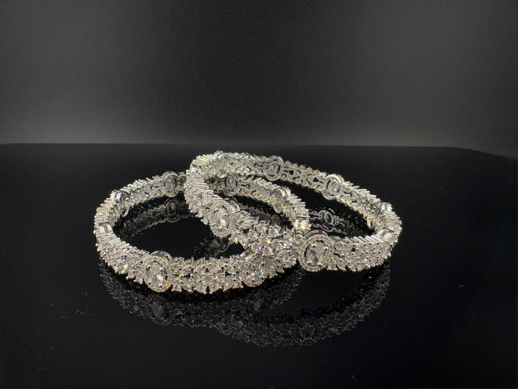 Silver Crystal and Cubic Zirconia bangle is Designer inspired bangles set of 2/Indian Kada set