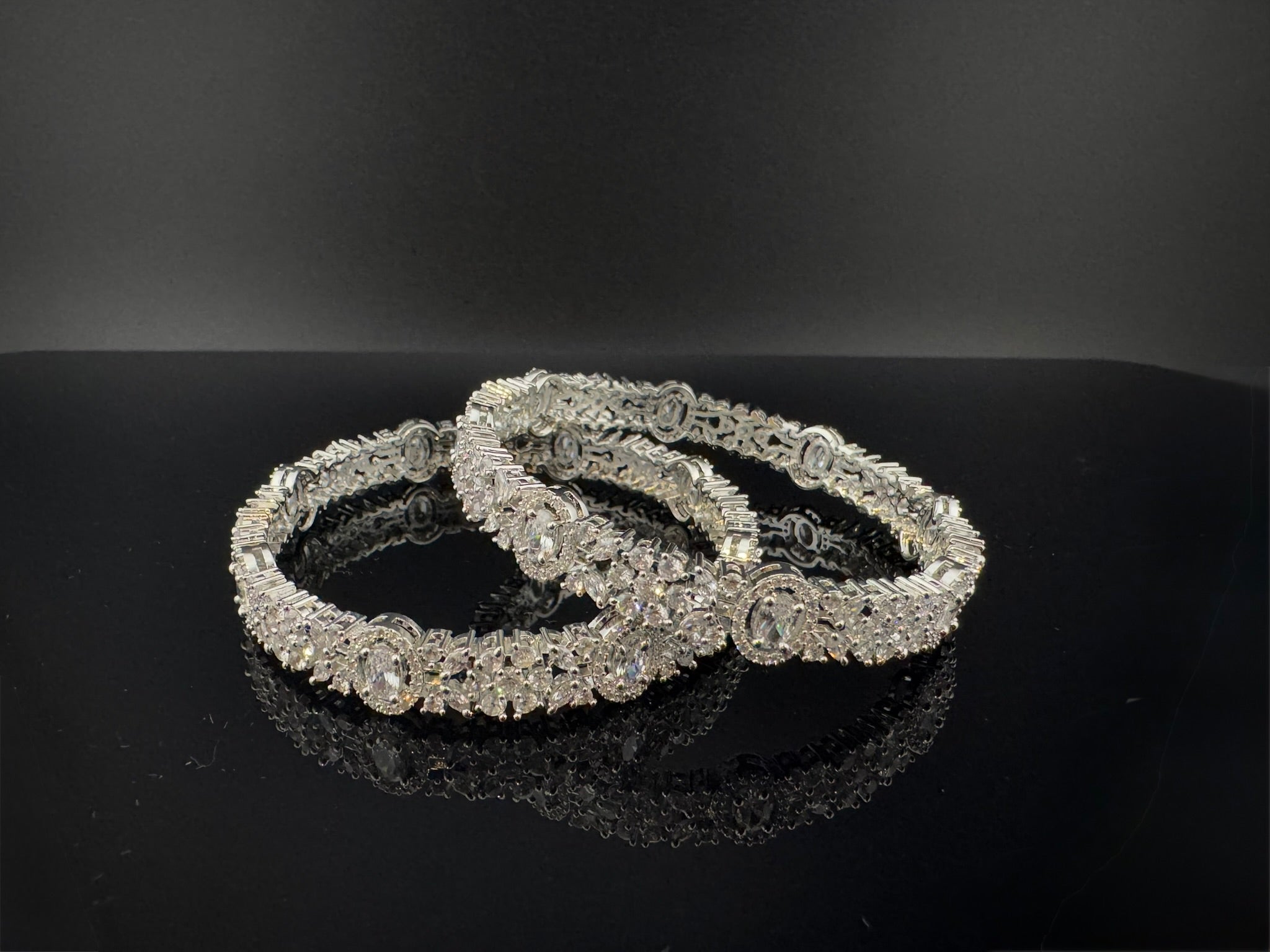 Silver Crystal and Cubic Zirconia bangle is Designer inspired bangles set of 2/Indian Kada set