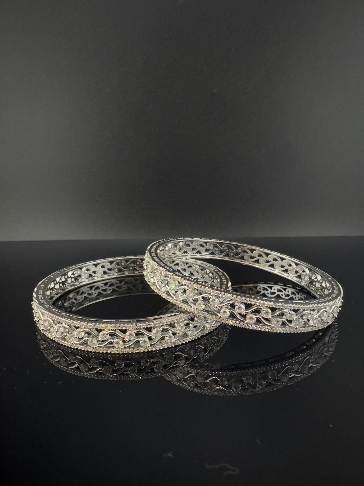 Silver Crystal and Cubic Zirconia bangle is Designer inspired bangles set of 2/Indian Kada set