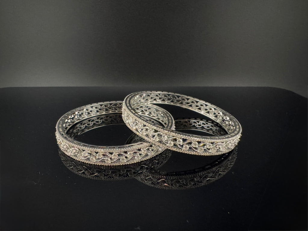 Silver Crystal and Cubic Zirconia bangle is Designer inspired bangles set of 2/Indian Kada set