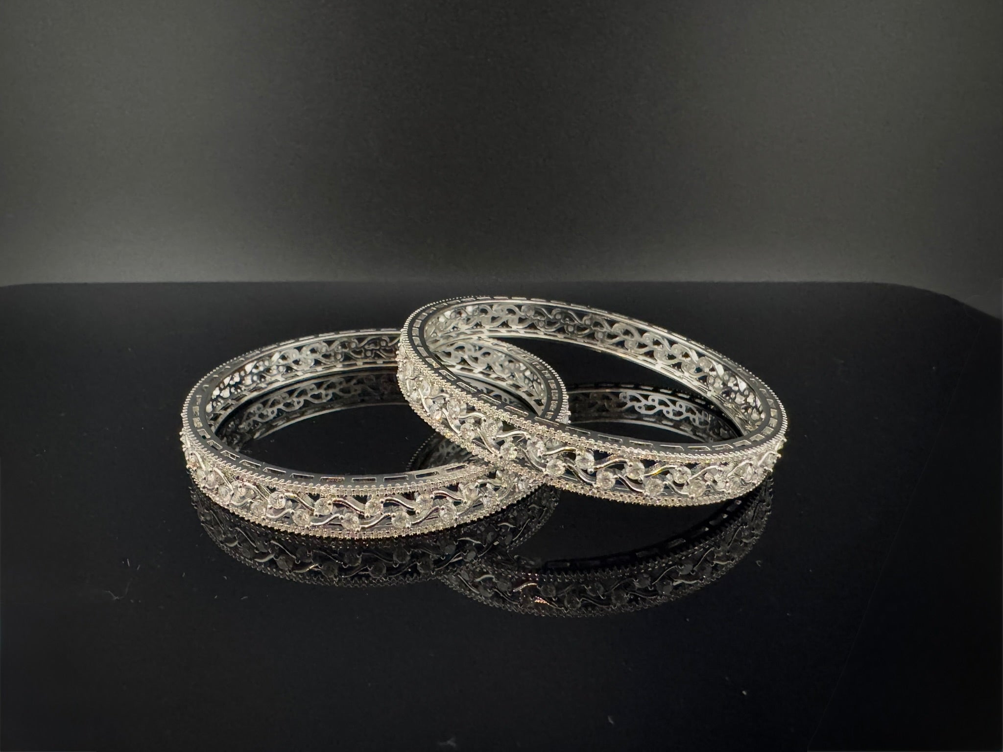 Silver Crystal and Cubic Zirconia bangle is Designer inspired bangles set of 2/Indian Kada set