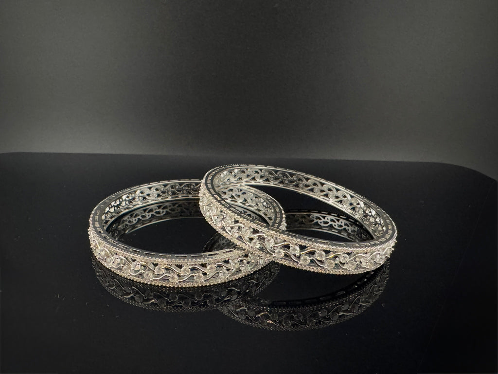 Silver Crystal and Cubic Zirconia bangle is Designer inspired bangles set of 2/Indian Kada set
