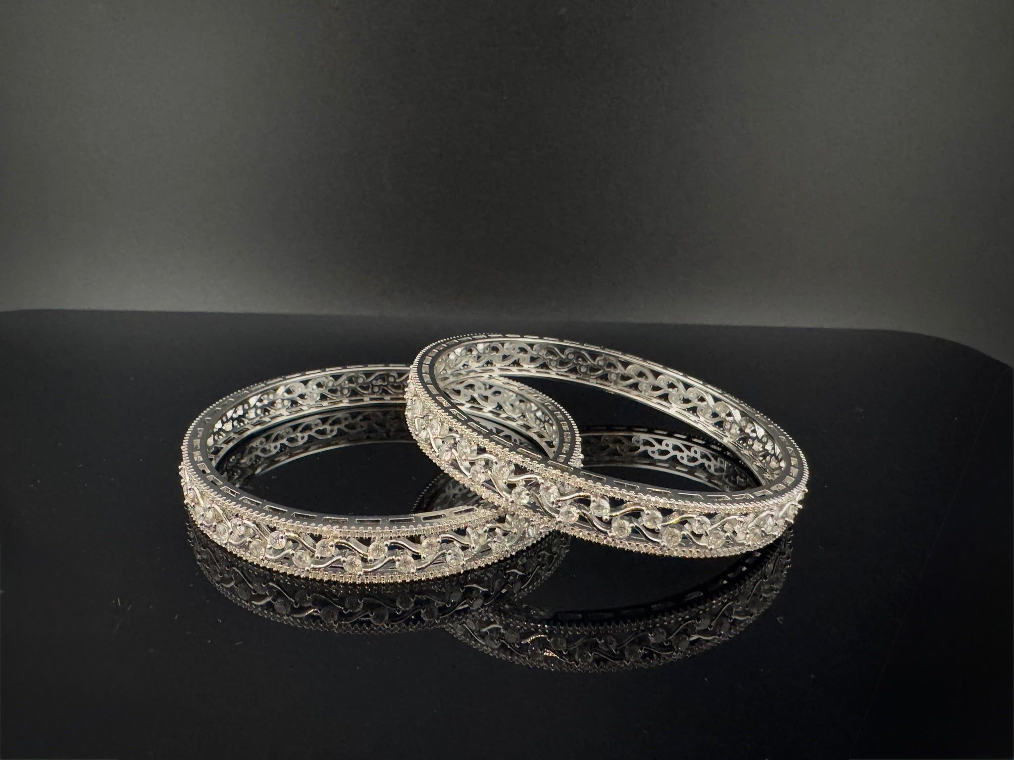 Silver Crystal and Cubic Zirconia bangle is Designer inspired bangles set of 2/Indian Kada set