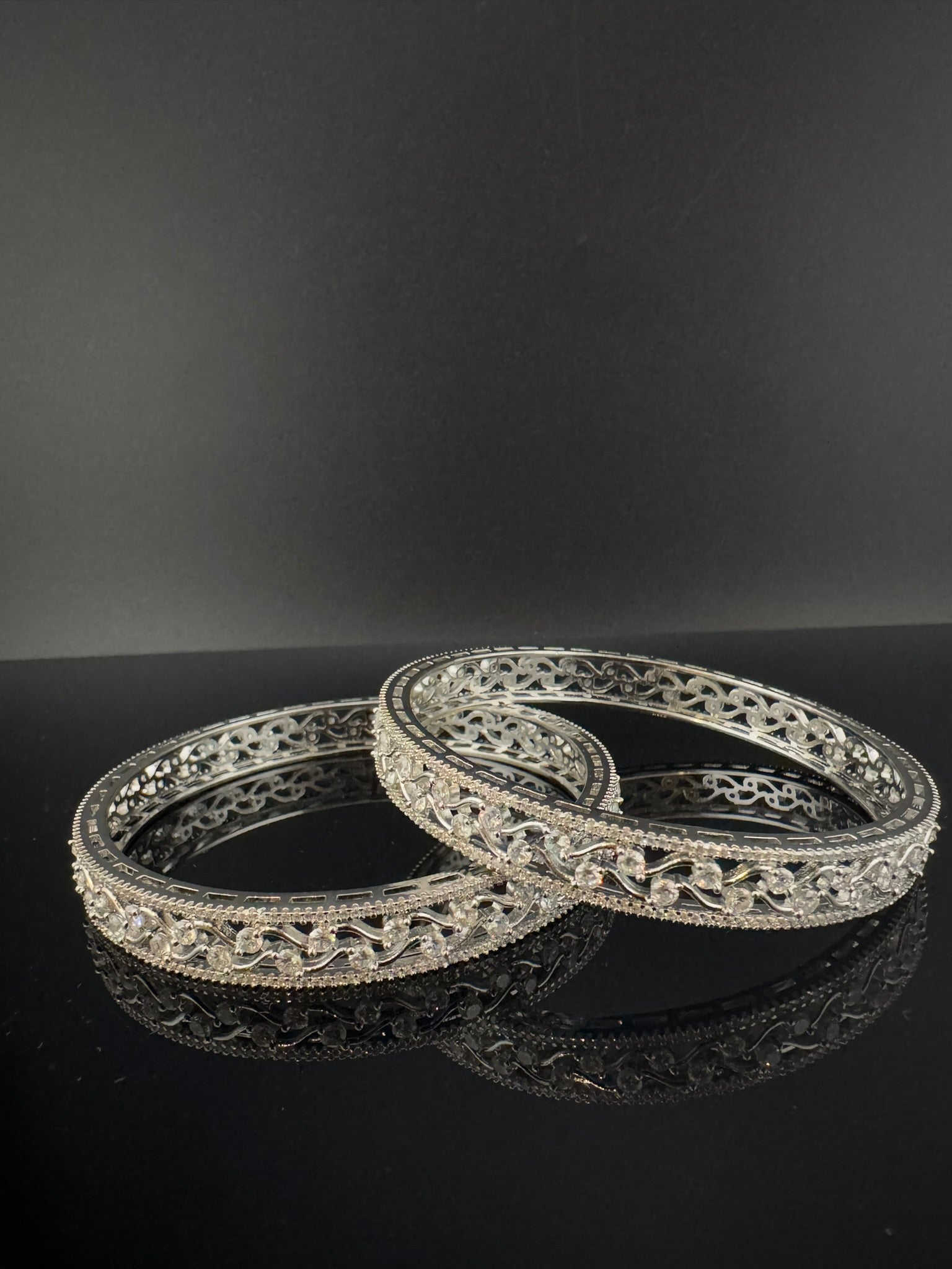 Silver Crystal and Cubic Zirconia bangle is Designer inspired bangles set of 2/Indian Kada set