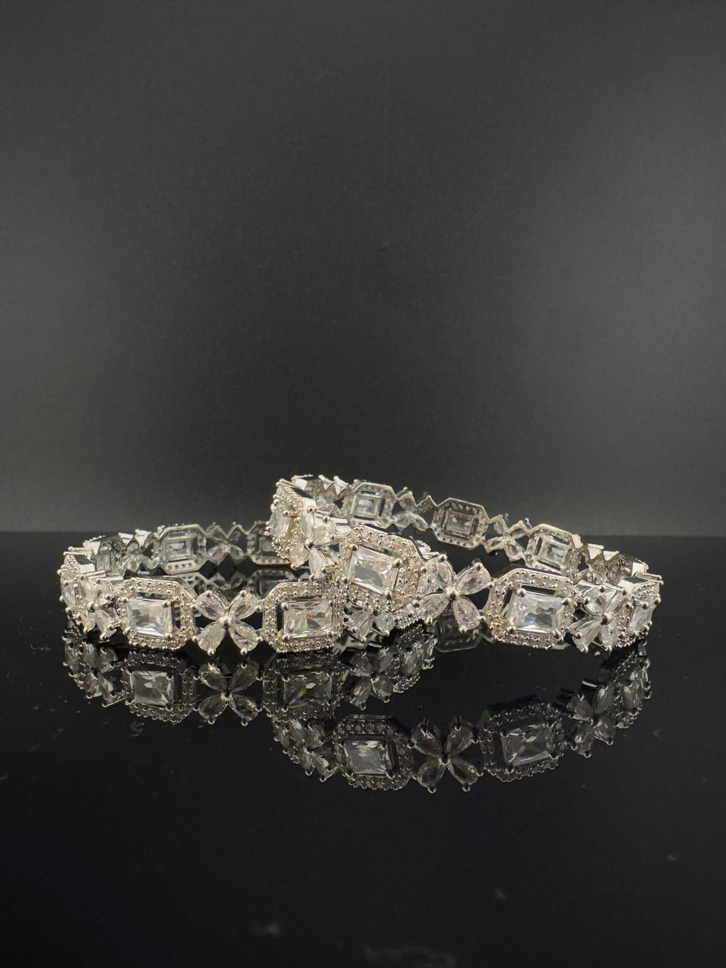 Silver Crystal and Cubic Zirconia bangle is Designer inspired bangles set of 2/Indian Kada set