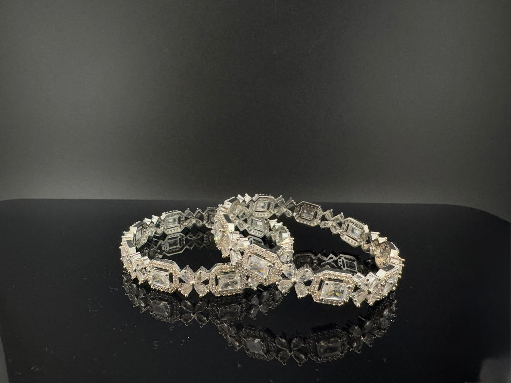 Silver Crystal and Cubic Zirconia bangle is Designer inspired bangles set of 2/Indian Kada set